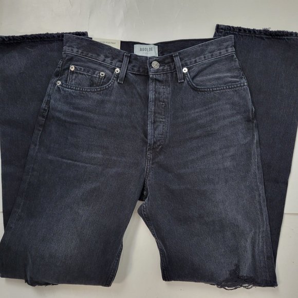 AGOLDE Size 27 Lana Mid-Rise Vintage Straight Button-Fly Black Jeans Full-Length - Picture 7 of 13